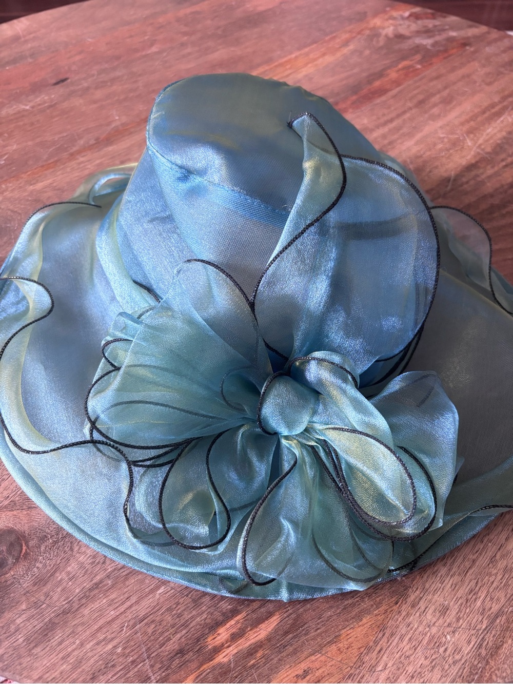 Women's Teal Organza Dress Hat with Decorative Bow